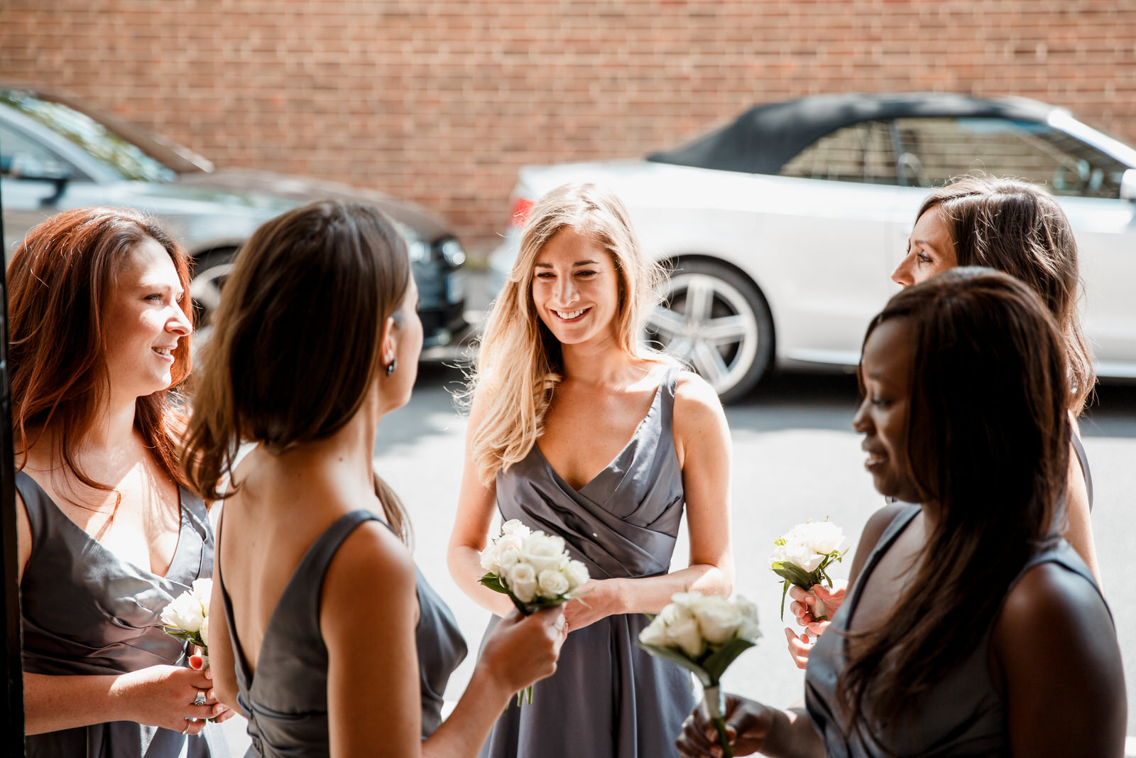 bridesmaids waiting for bride to arrive at church