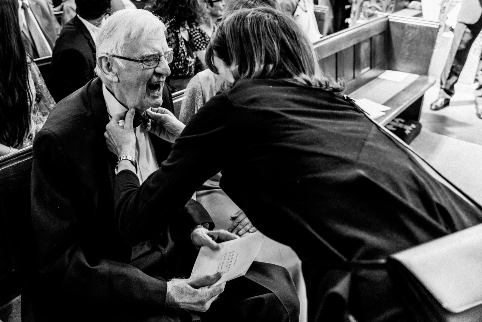 grandad laughing at cotswolds wedding