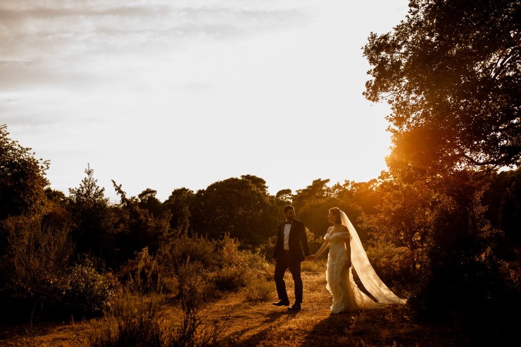 sun poking through brides veil