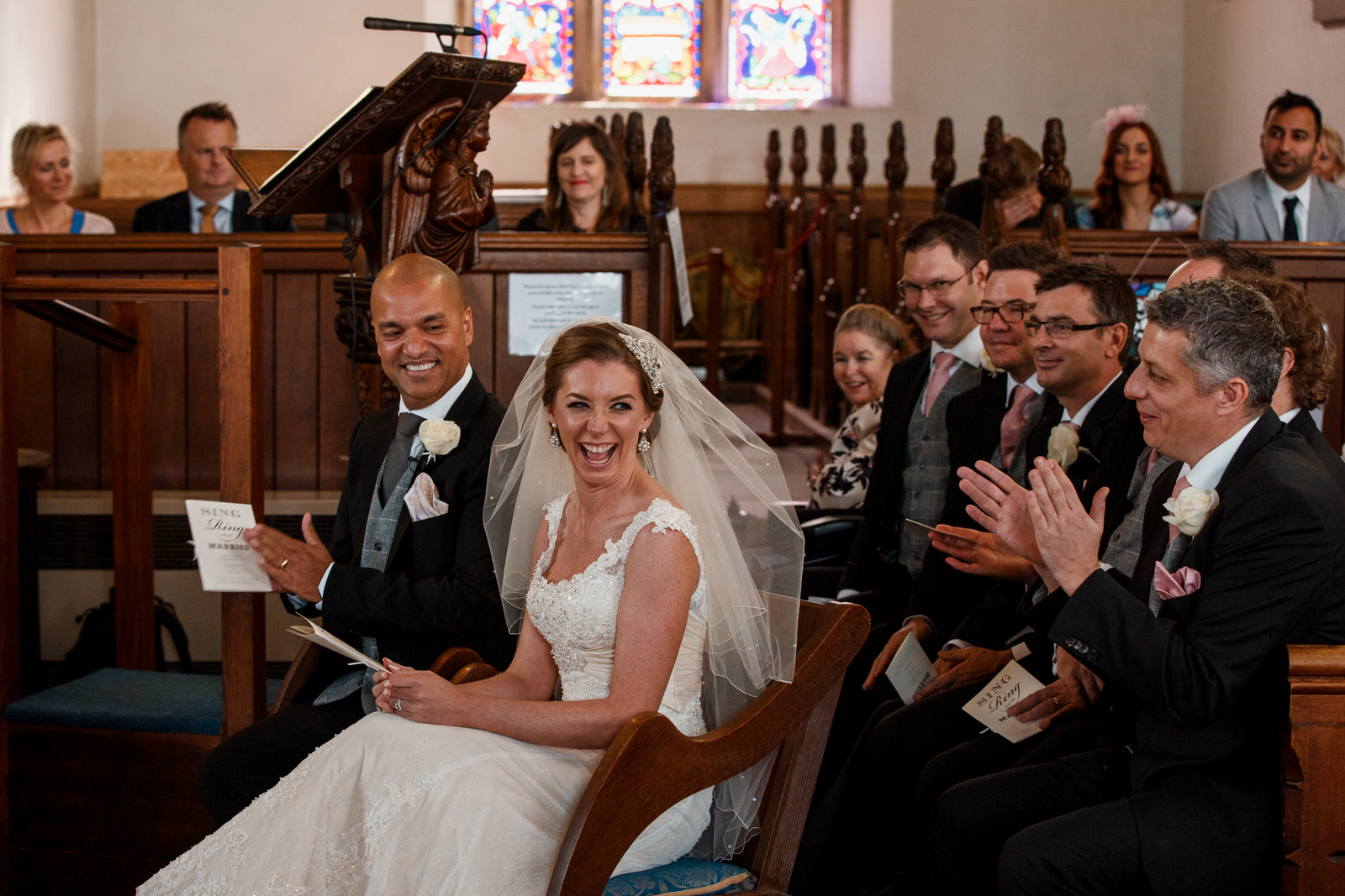 bride smiling in church