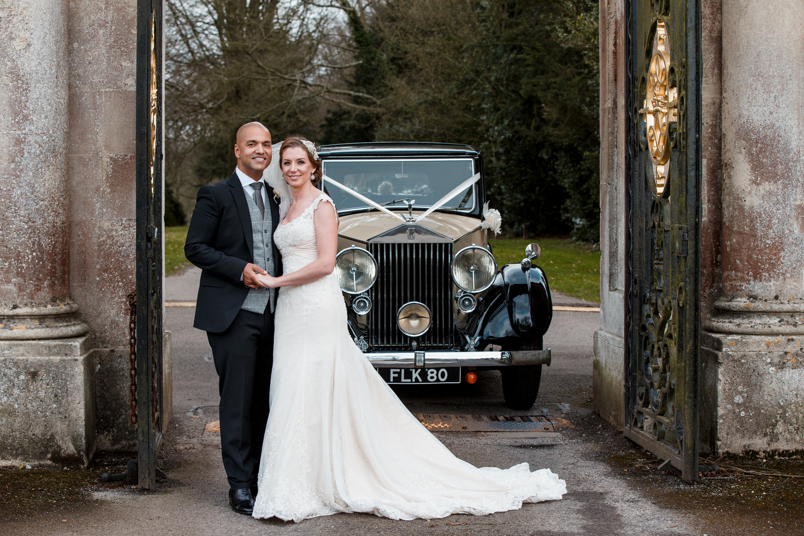 photograph at gates of bowood hotel wedding