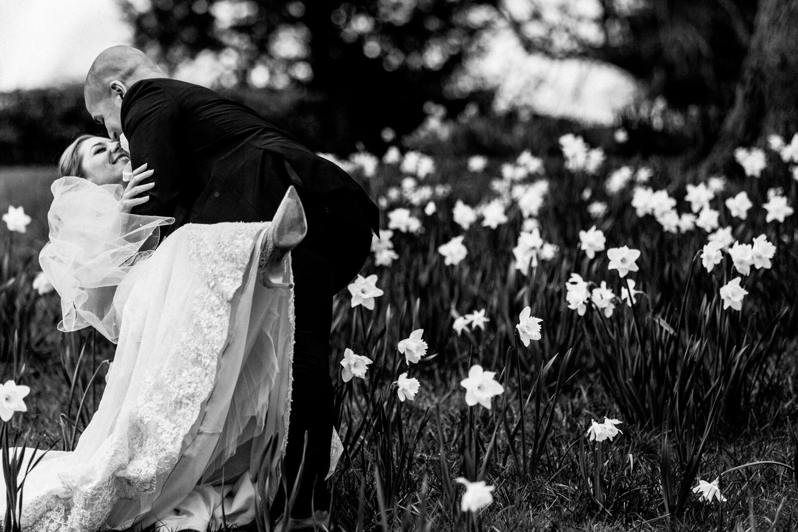 bride and groom in grounds of bowood hotel