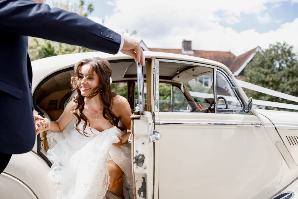 bride arriving at church in amersham wedding