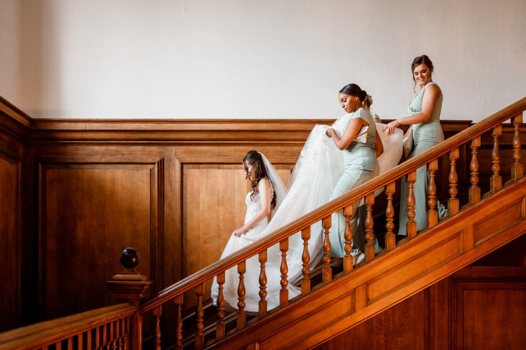 bride walking down stairs