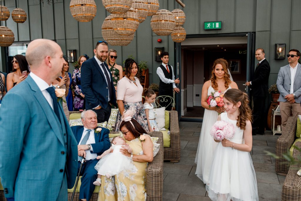 bride arriving at ham yard hotel wedding