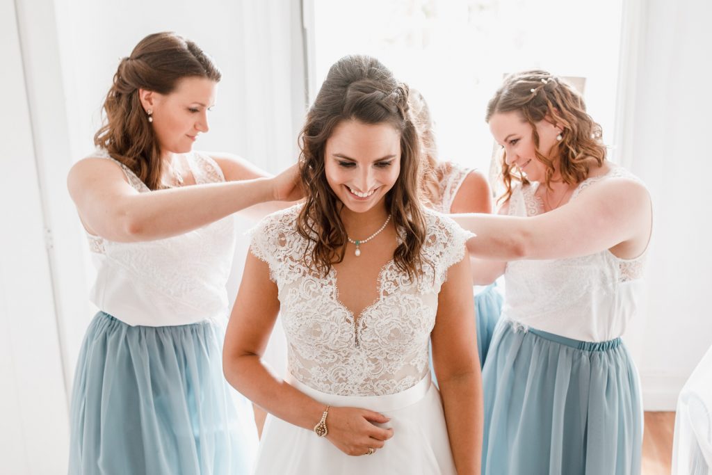 bride getting ready for azores destination wedding