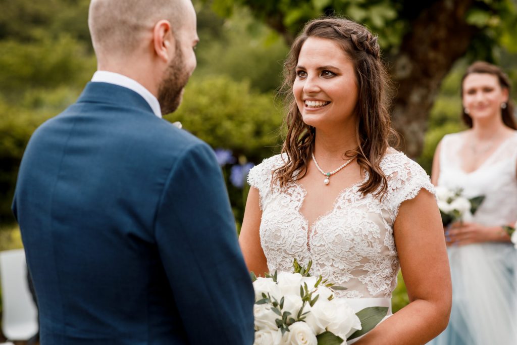 bride and groom at garden wedding