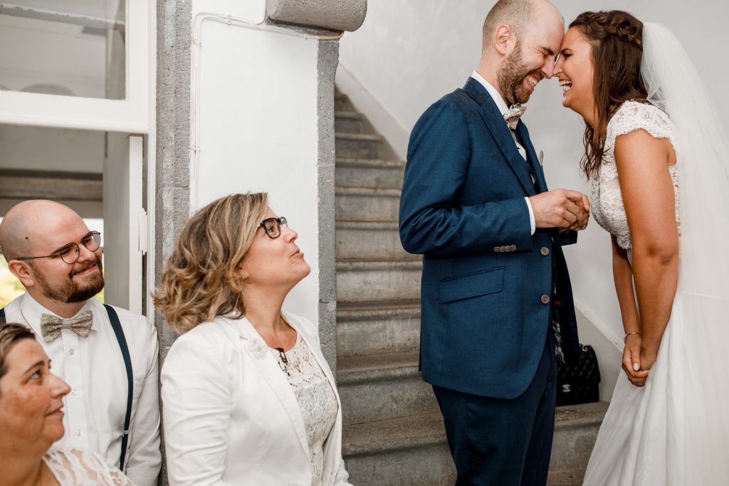 bride laughing at wedding vows