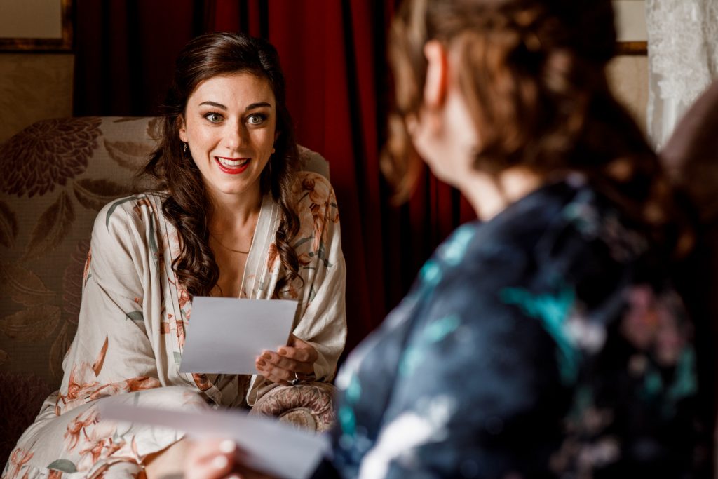 bridesmaid practising speech at petersham hotel wedding