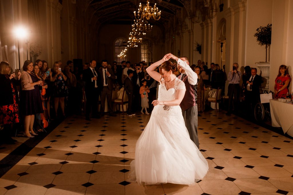 bride and groom dancing at blenheim palace wedding