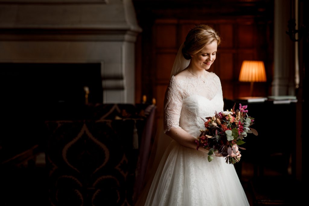 bridal portrait at danesfield house window