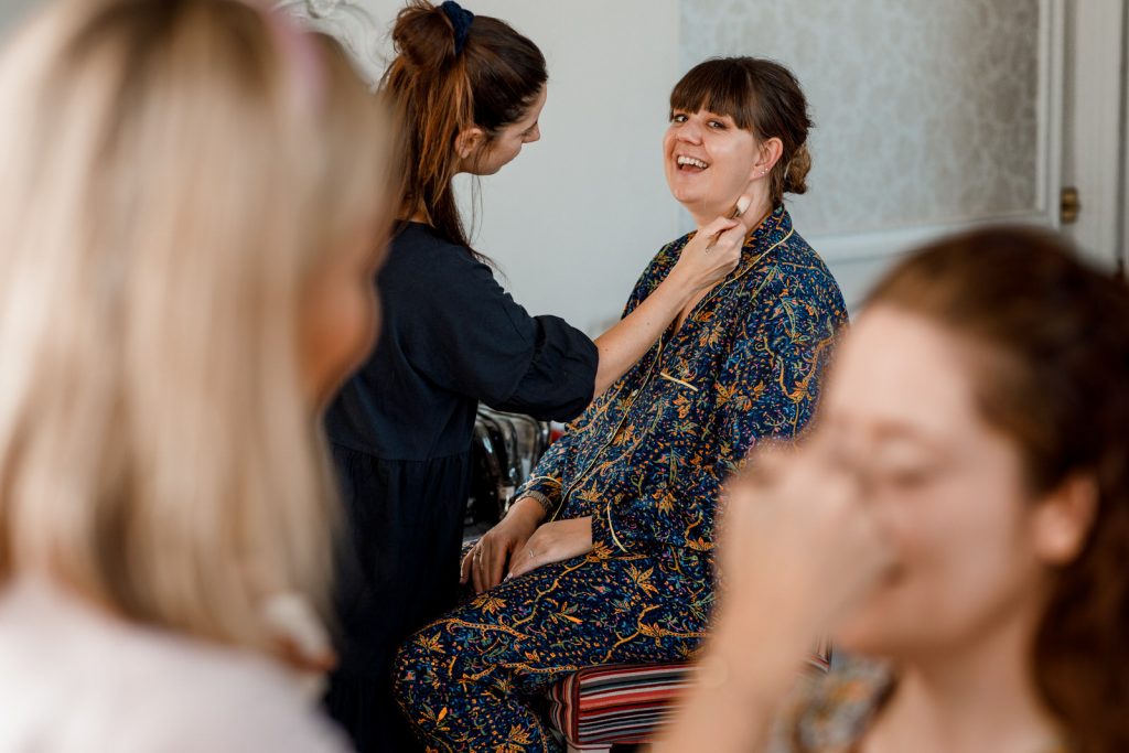 bride and bridesmaids getting ready at hedsor house