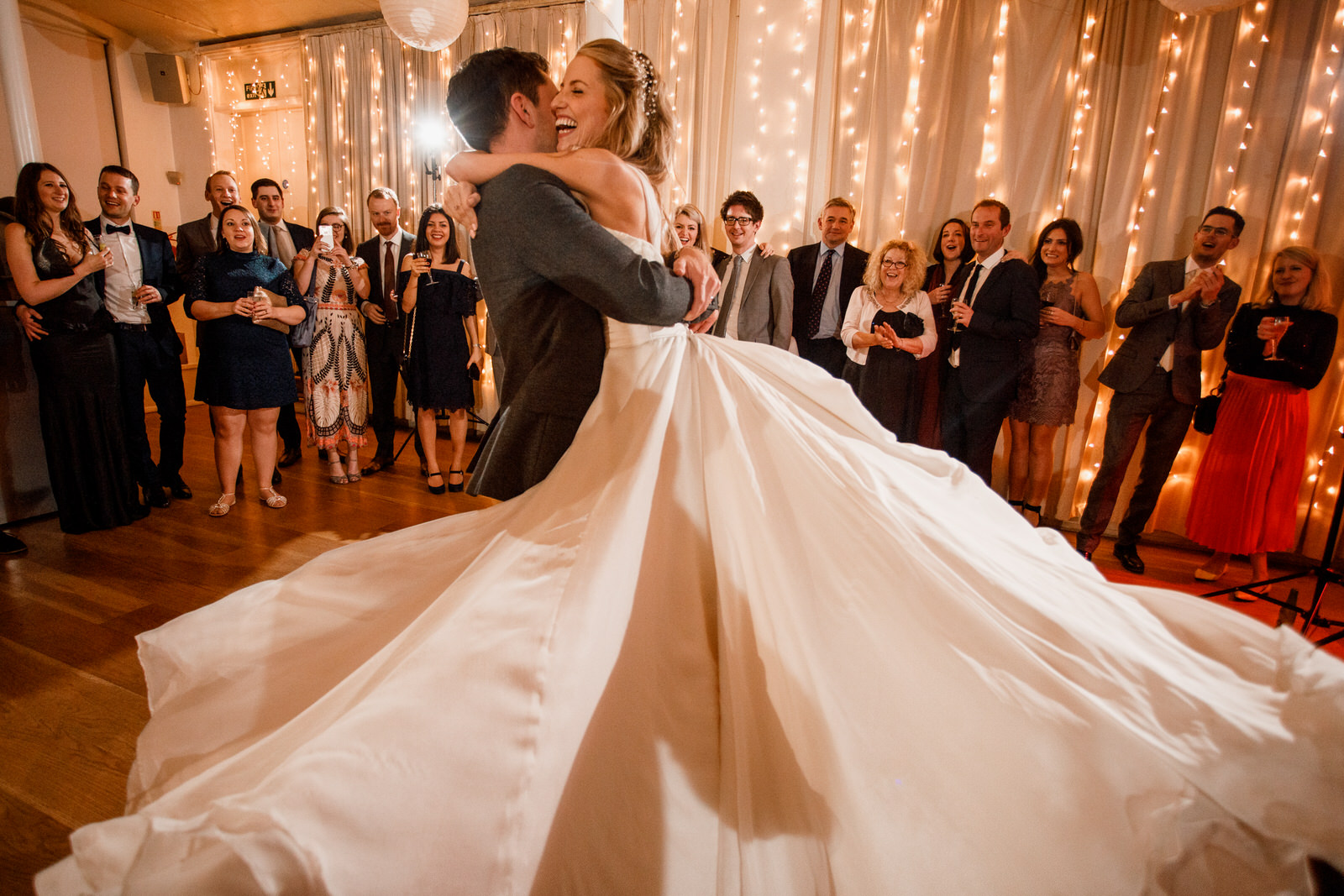 bride swirling in wedding dress at the amadeus wedding venue in london