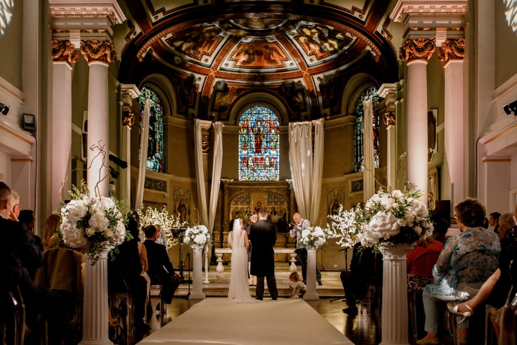 bride and groom at ceremony in one marylebone