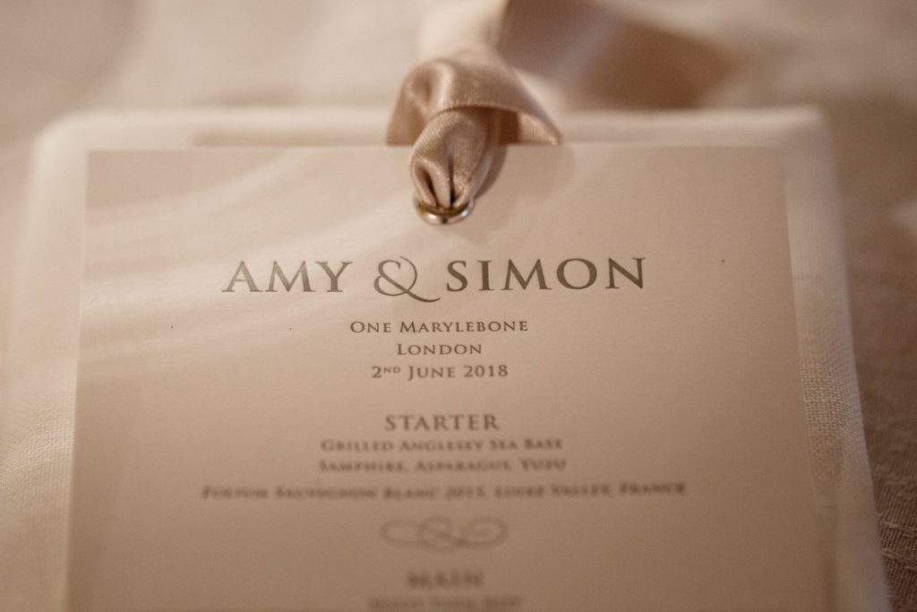 wedding details at one marylebone