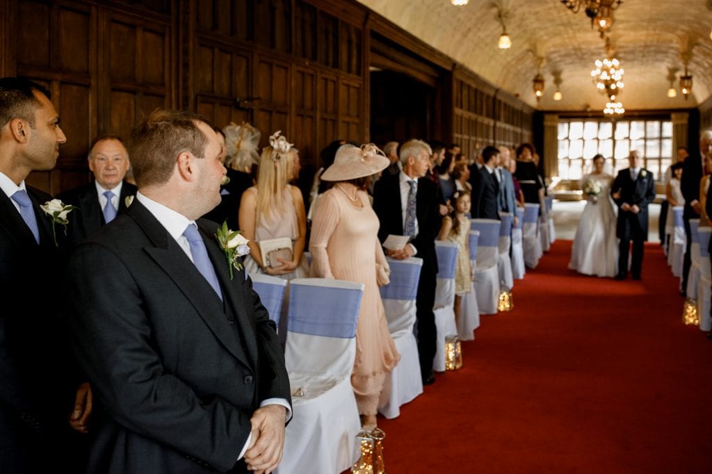 bride arriving at fanhams hall long room
