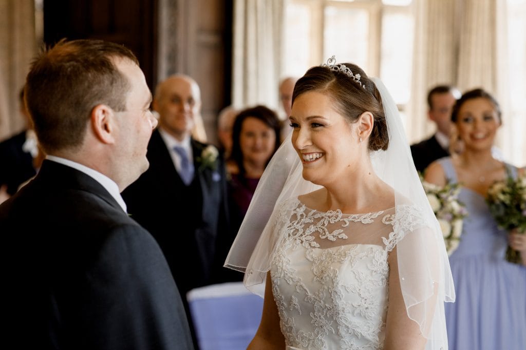 bride in long gallery at fanhams hall