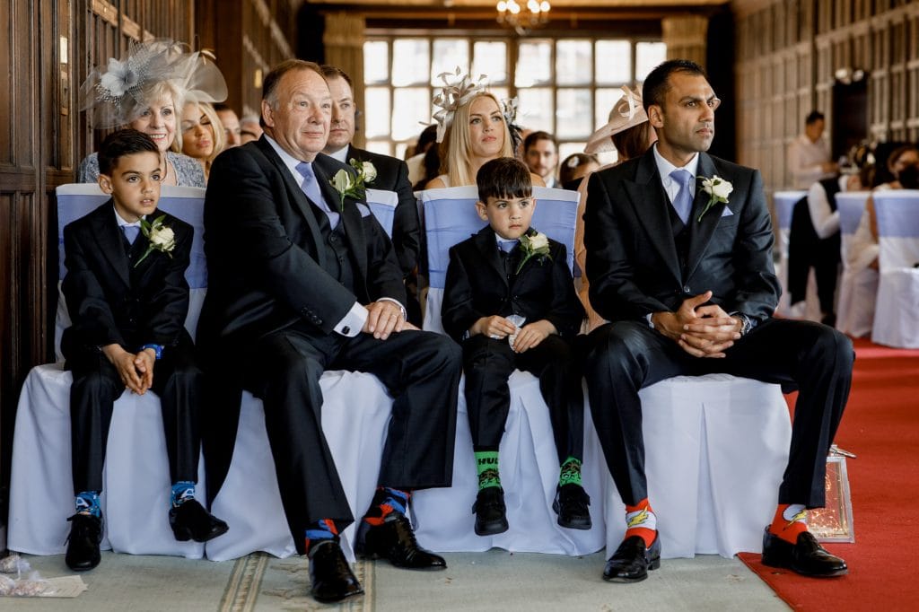 multi coloured socks at wedding