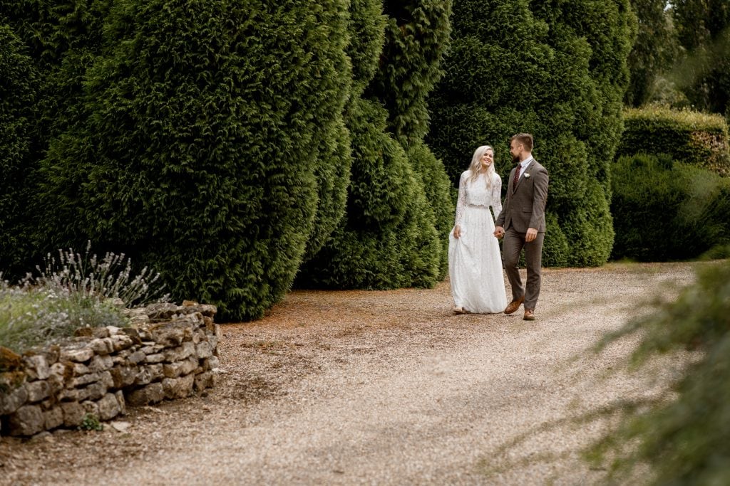 bride and groom walking