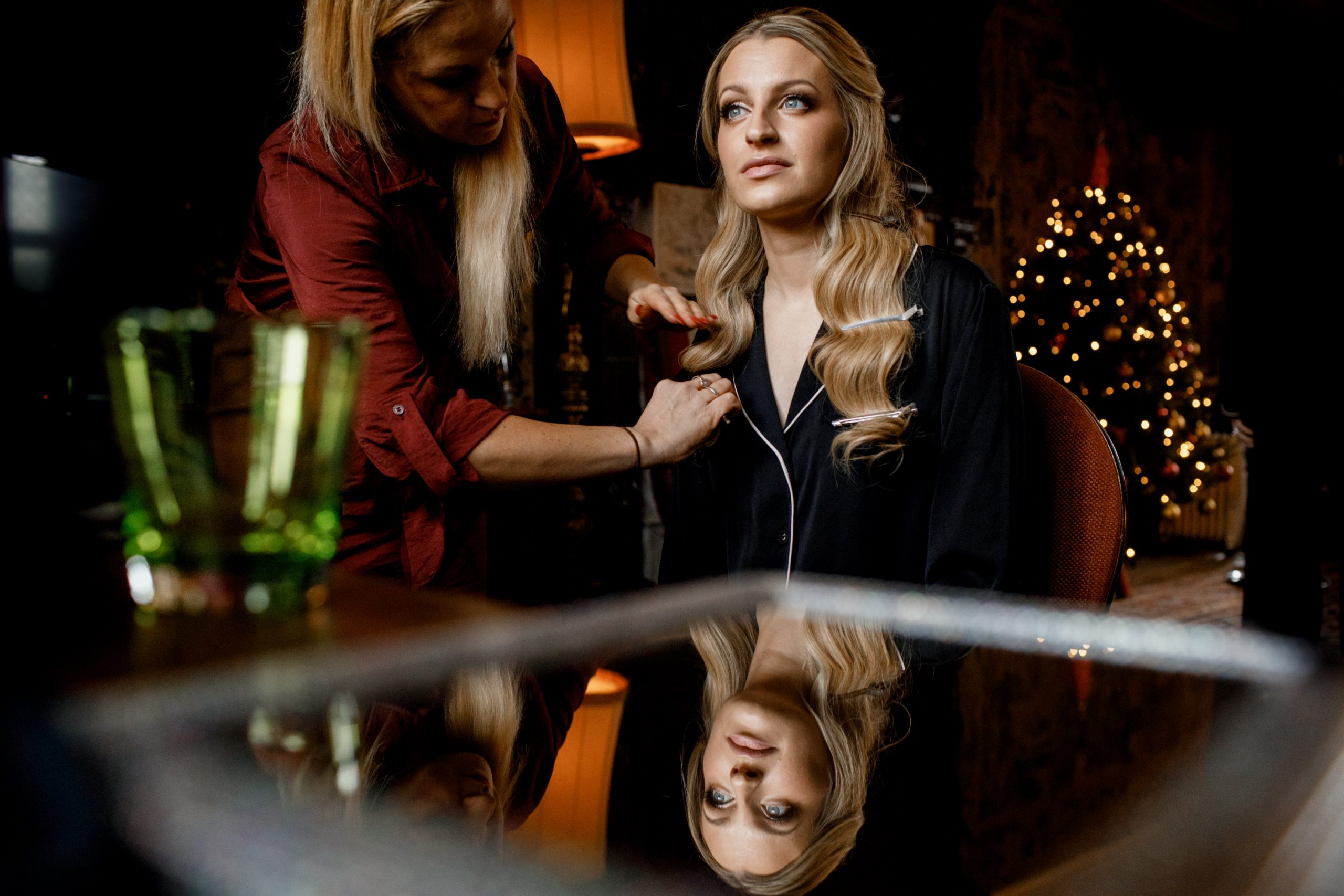 reflection of the bride in mirror