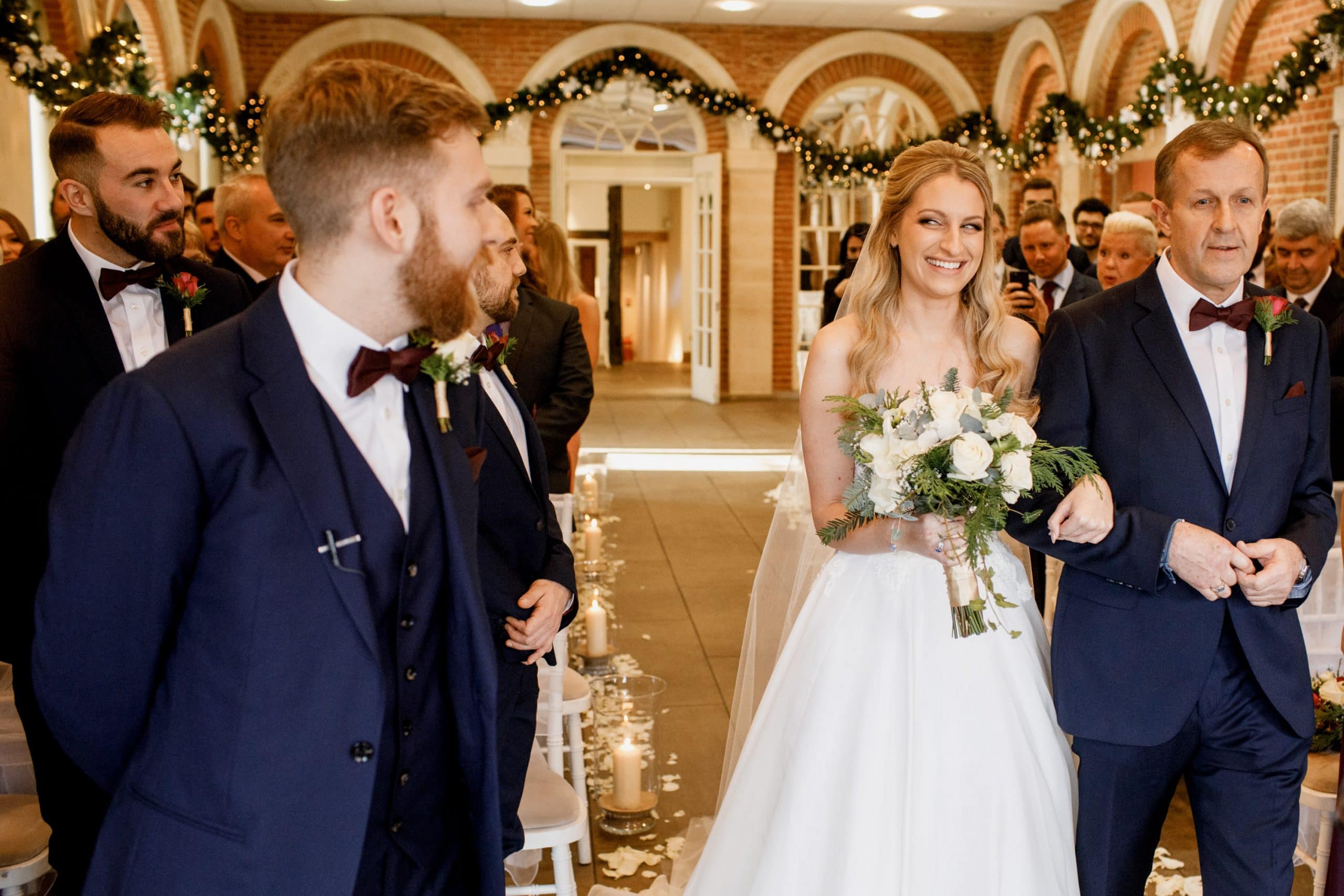 bride arriving for christmas wedding