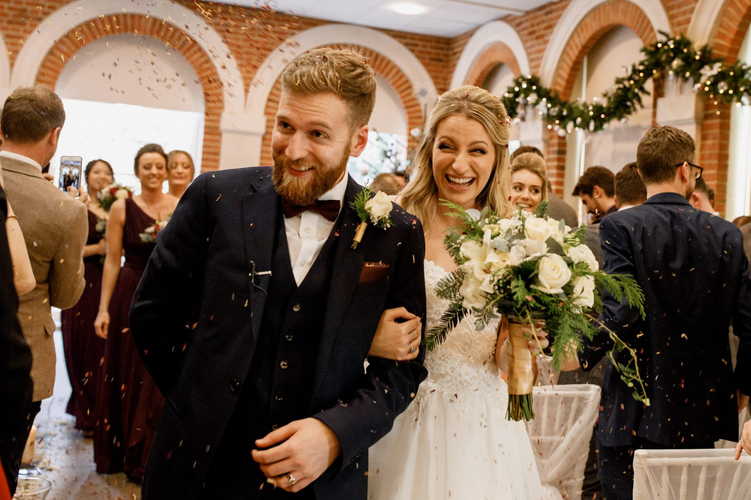 bride and groom and confetti shot