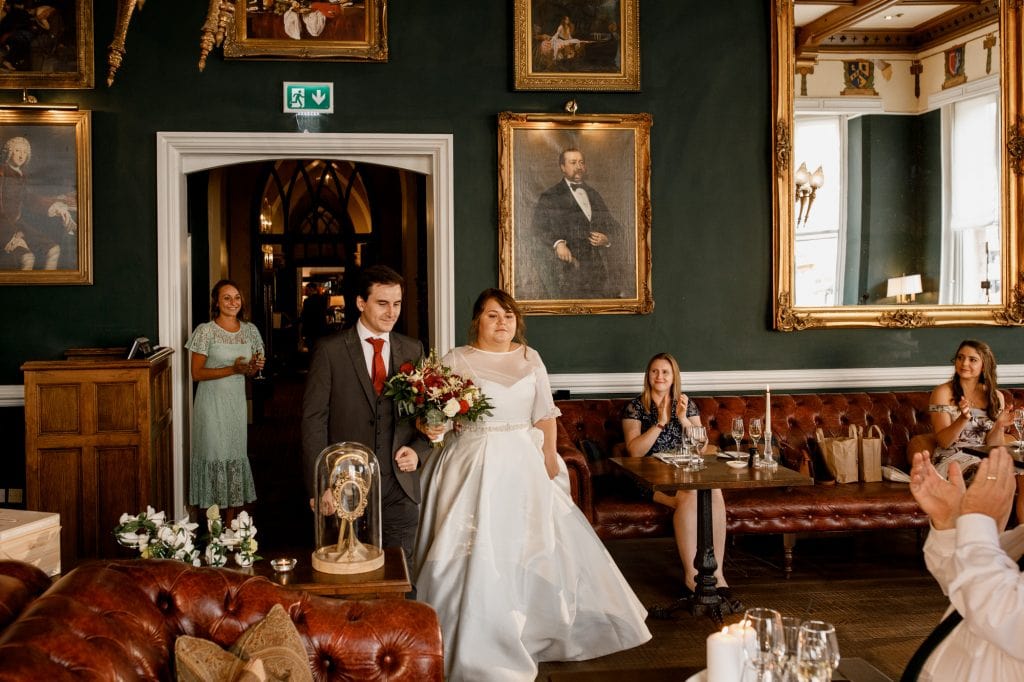 bride and groom arriving