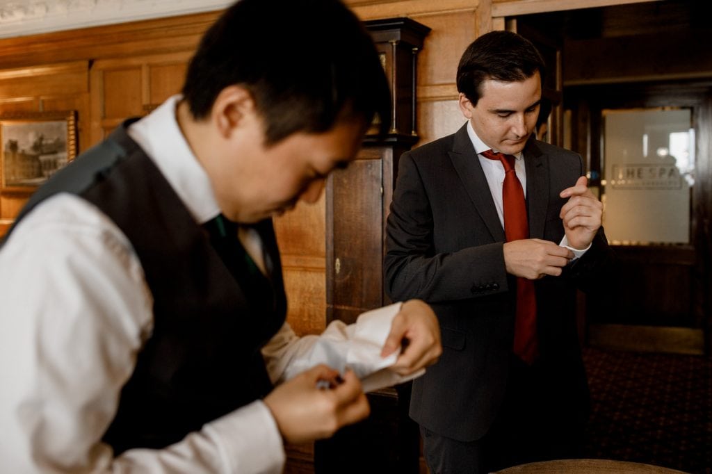 groom prep at the randolph hotel in oxford
